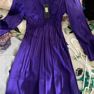 BCBGMaxAzria Purple V-Neck Bishop Sleeve Sundress